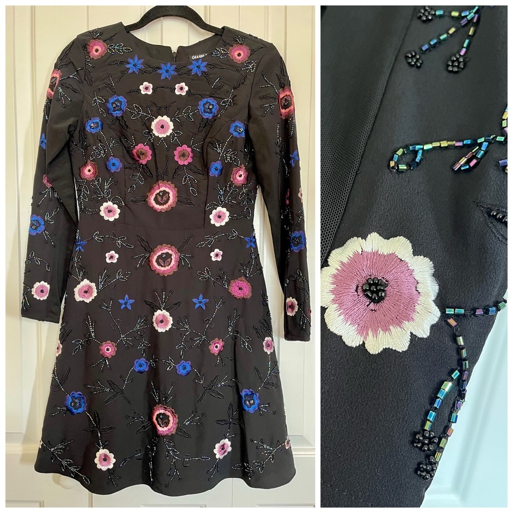 Gianni Bini Beaded Floral Embroidered Dress